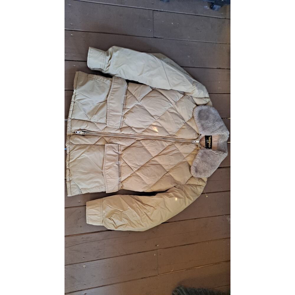 Vintage Tempco Jacket Mens Med Quilted Goose Down Insulated Faux Fur Collar 70s